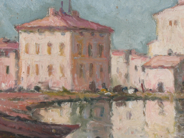Martigues Quai Brescon Öl auf Leinwand Signiert Mardieu Epoche 20 Vue de Provence