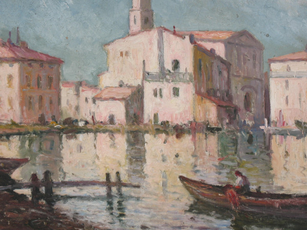 Martigues Quai Brescon Öl auf Leinwand Signiert Mardieu Epoche 20 Vue de Provence