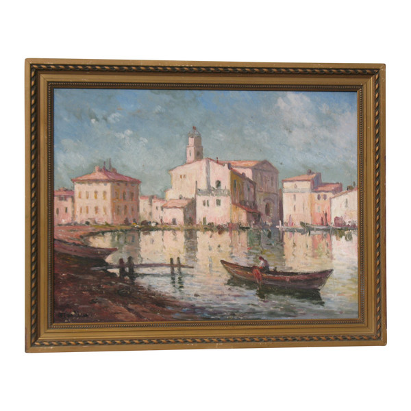 Martigues Quai Brescon Öl auf Leinwand Signiert Mardieu Epoche 20 Vue de Provence