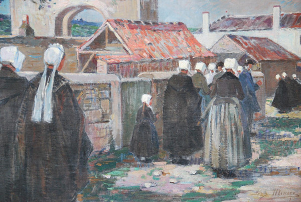L Ile De Ré , Procession à Saint Martin , Huile Signée De Suzanne Minier