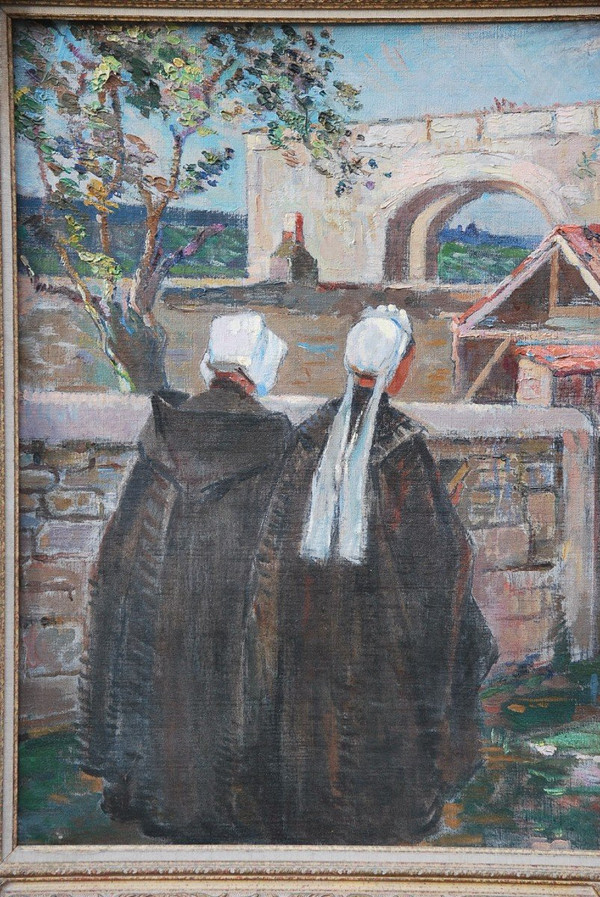 L Ile De Ré , Procession à Saint Martin , Huile Signée De Suzanne Minier