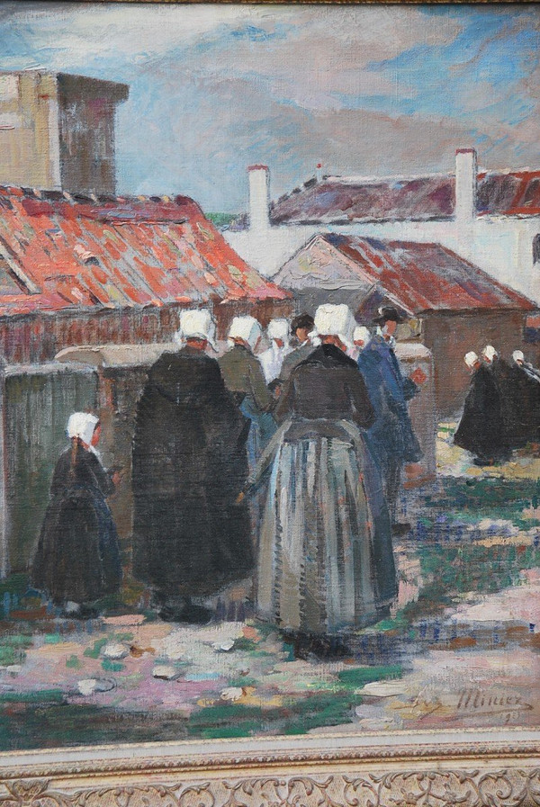 L Ile De Ré , Procession à Saint Martin , Huile Signée De Suzanne Minier