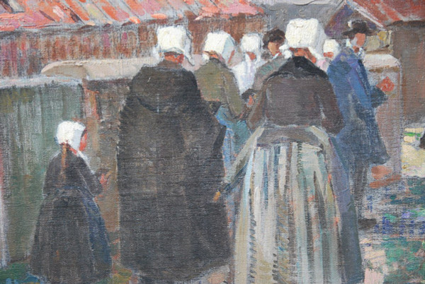 L Ile De Ré , Procession à Saint Martin , Huile Signée De Suzanne Minier