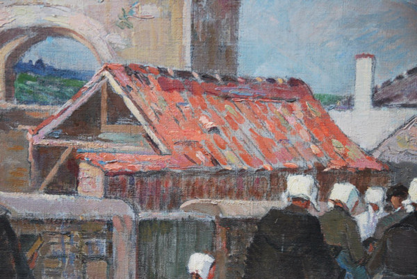 L Ile De Ré , Procession à Saint Martin , Huile Signée De Suzanne Minier