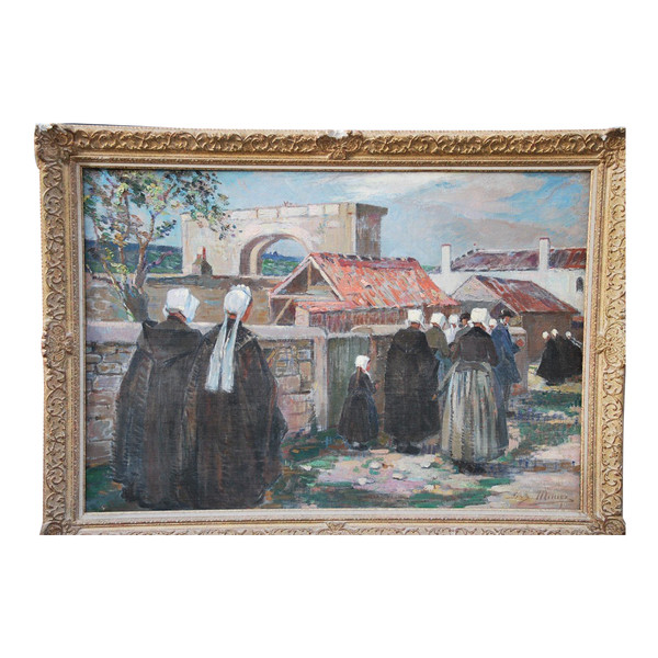 L Ile De Ré , Procession à Saint Martin , Huile Signée De Suzanne Minier