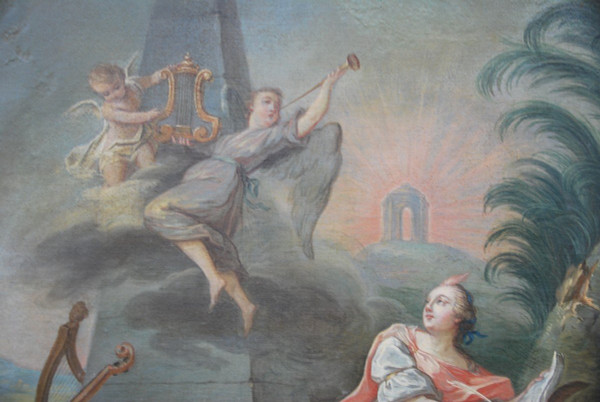 Großes Öl Auf Leinwand XVIII Allegorie Von Lamusique Van Loo
