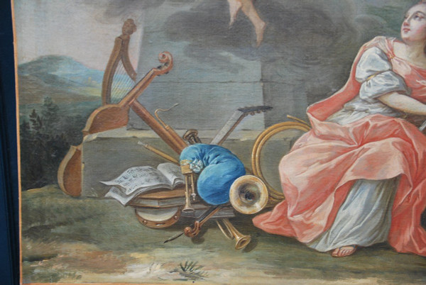 Großes Öl Auf Leinwand XVIII Allegorie Von Lamusique Van Loo