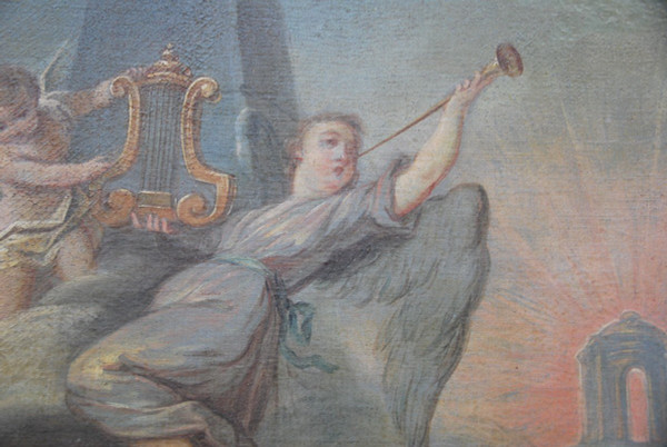 Großes Öl Auf Leinwand XVIII Allegorie Von Lamusique Van Loo