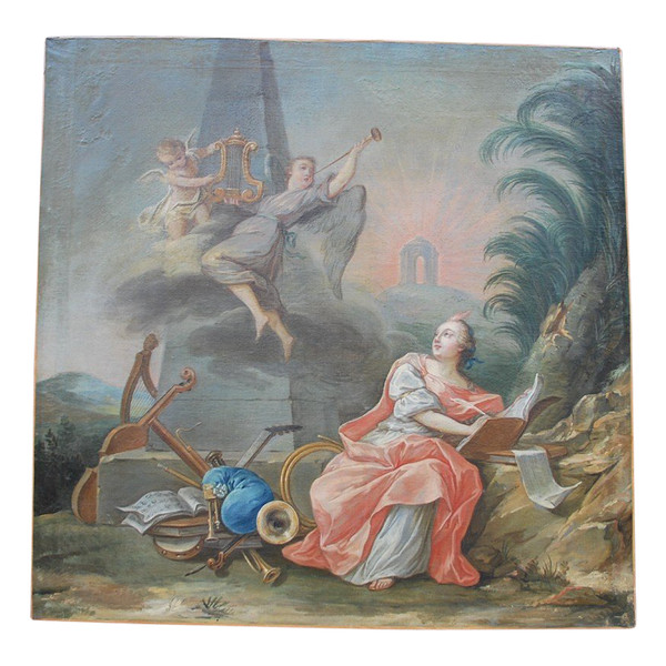 Großes Öl Auf Leinwand XVIII Allegorie Von Lamusique Van Loo
