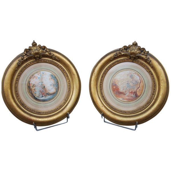 Pair Of Gouaches In Tondo Late 18th Century