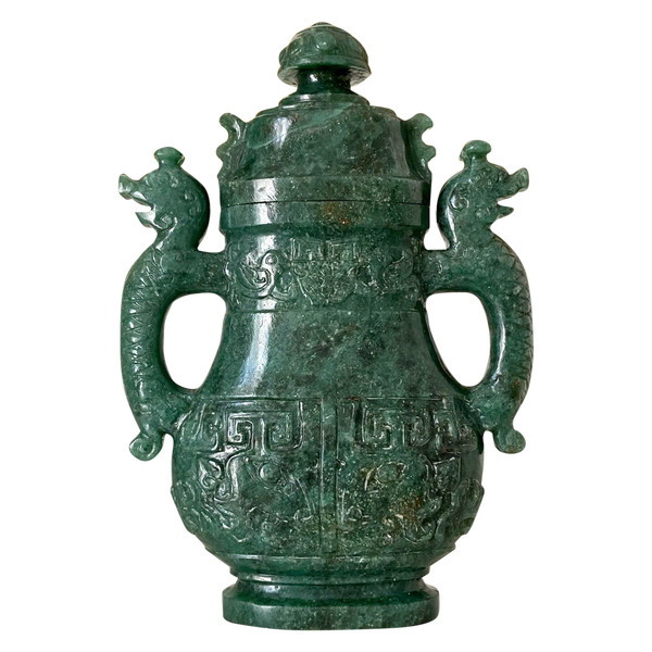Chine, Années 1950/1960, Pot Couvert En Pierre Dure Dans Le Style Archaïque.
