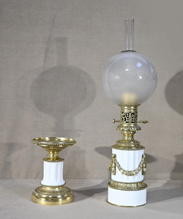 Lampe à Pétrole en Céramique, époque Napoléon III – Milieu XIXe