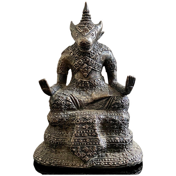 Thailand, 1. Drittel des 20. Jahrhunderts, Silber-Bronze-Statuette, Stierkopf-Göttlichkeit.
