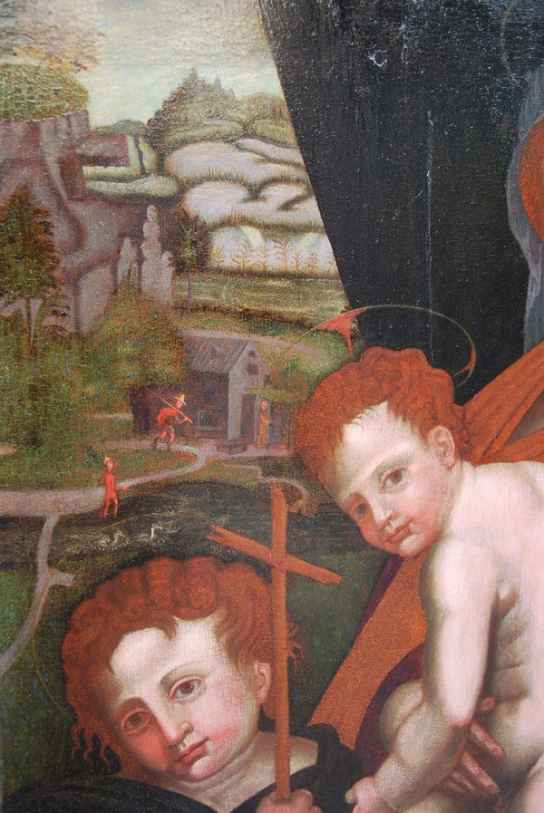 Vierge, Saint Jean Baptiste Et l'enfant Jésus , Huile XVIe Renaissance Italienne
