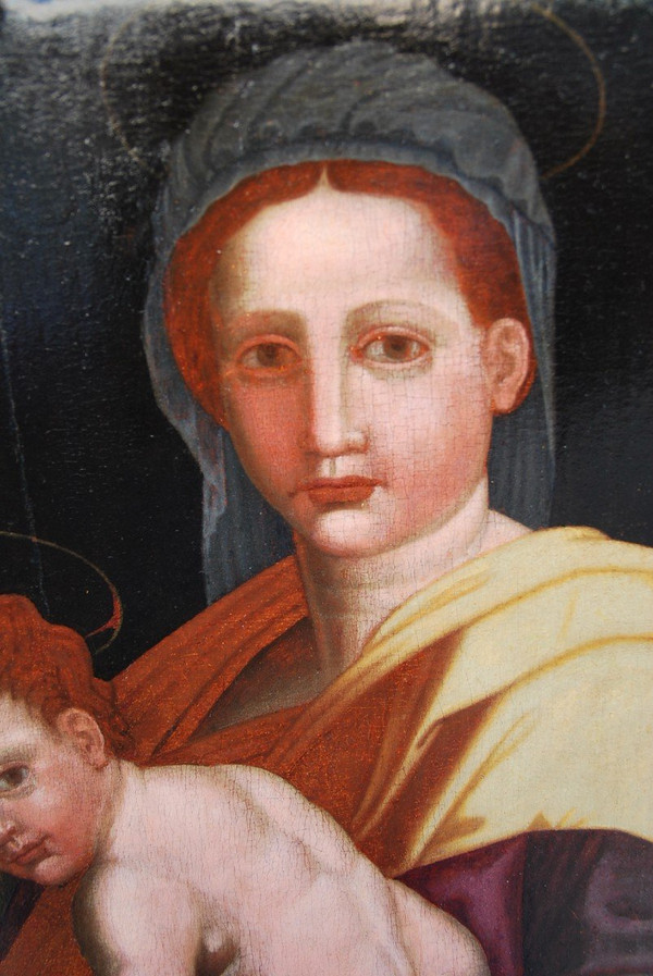 Vierge, Saint Jean Baptiste Et l'enfant Jésus , Huile XVIe Renaissance Italienne