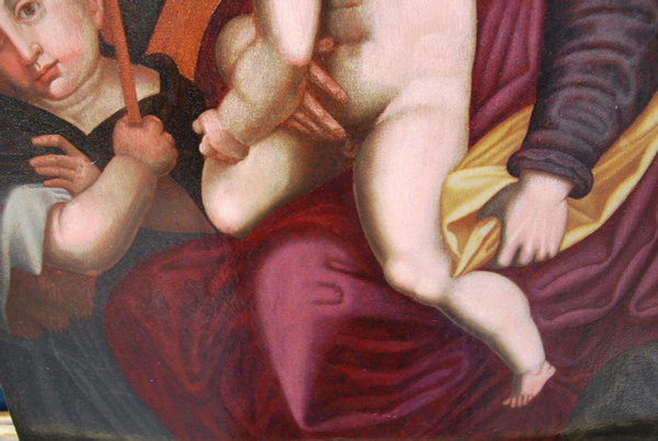 Vierge, Saint Jean Baptiste Et l'enfant Jésus , Huile XVIe Renaissance Italienne