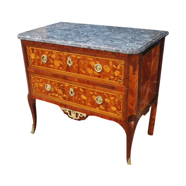 Elégante Commode En Marqueterie De Fleurs D époque Transition XVIII