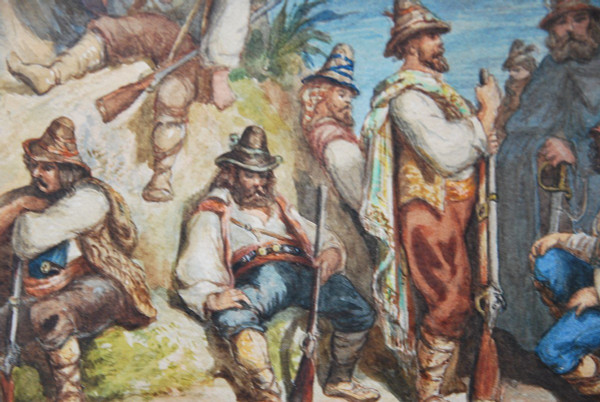 Acquerello Il resto dei Bandis italiani, attribuito ad Antoine Alphonse Montfort intorno al 1860