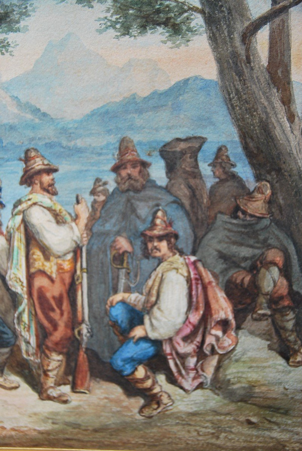 Acquerello Il resto dei Bandis italiani, attribuito ad Antoine Alphonse Montfort intorno al 1860