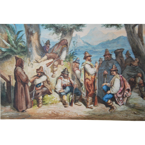 Acquerello Il resto dei Bandis italiani, attribuito ad Antoine Alphonse Montfort intorno al 1860