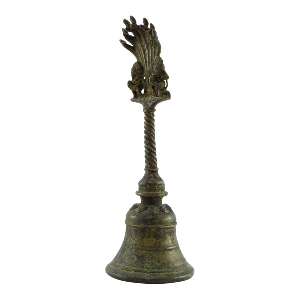 Inde, XIXème Siècle, Cloche Rituelle En Bronze Ornée Des Dieux Ganesh Et Hanuman.