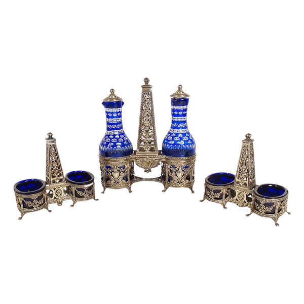 Set Olio e Aceto e 2 Saliere in Argento 925, Minerva Putti XIX