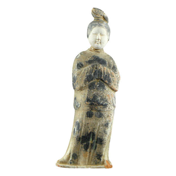 Cina, periodo dinastia Tang (618-907), statuetta in terracotta di dama di corte