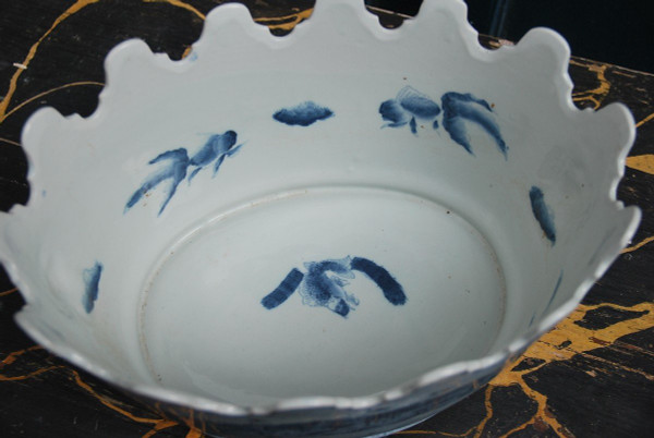 Oval Canopy In Chinese White Blue Porcelain