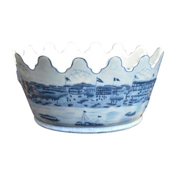 Verrière Ovale En Porcelaine De La Chine Blanc Bleu