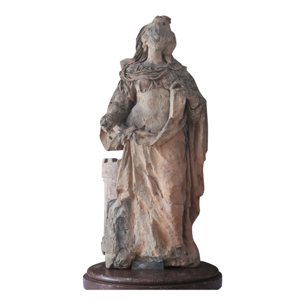 Terrakotta-Skulptur, die die Heilige Barbara darstellt