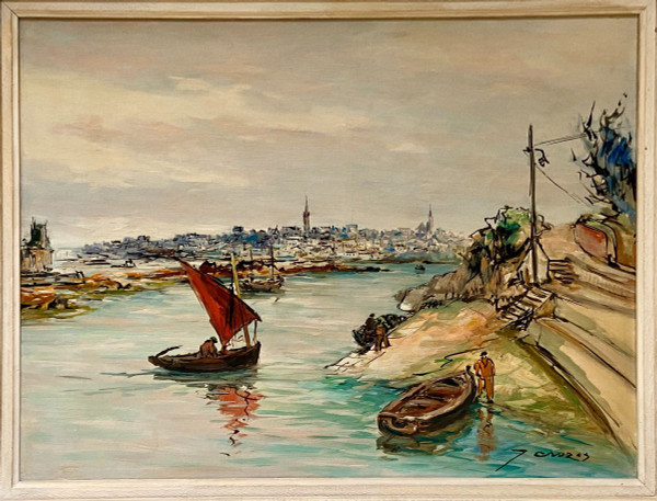 Joseph Crozes (actif Des Années 1930 à 1950), Tableau Vue De Douarnenez Depuis Tréboul.