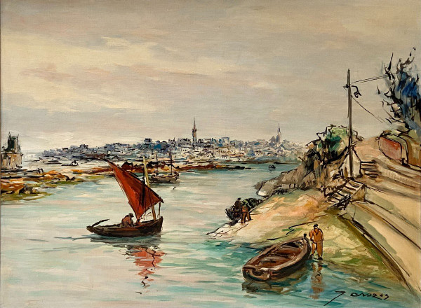 Joseph Crozes (actif Des Années 1930 à 1950), Tableau Vue De Douarnenez Depuis Tréboul.