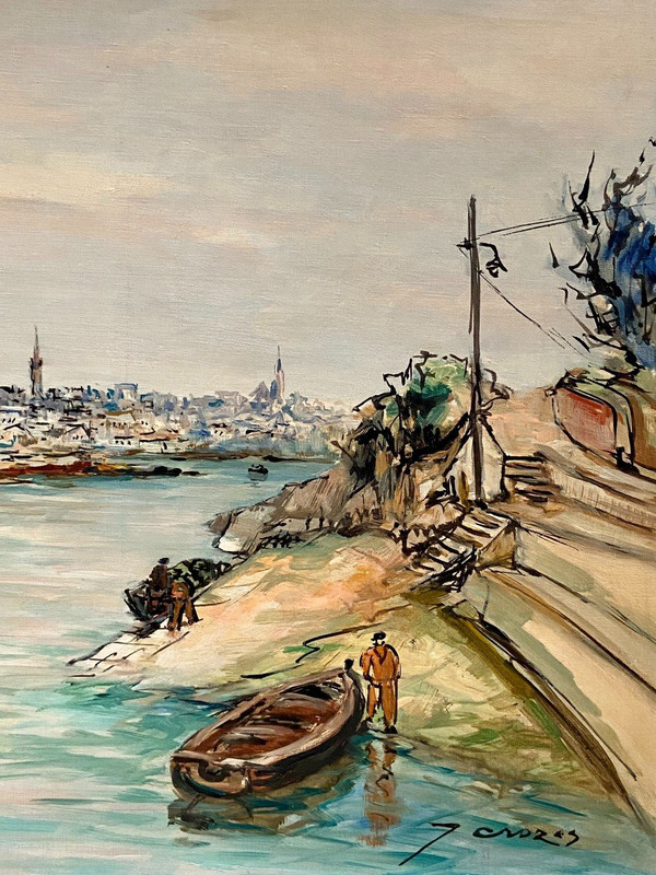 Joseph Crozes (actif Des Années 1930 à 1950), Tableau Vue De Douarnenez Depuis Tréboul.