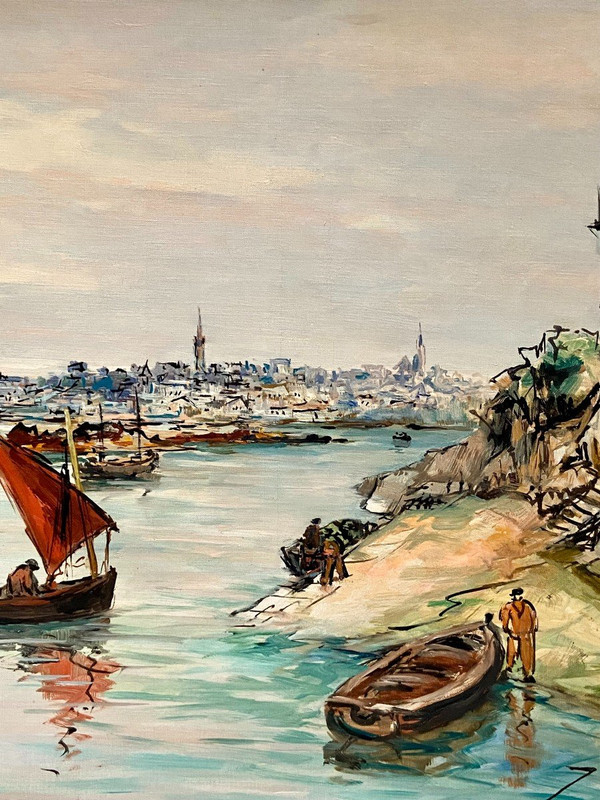 Joseph Crozes (actif Des Années 1930 à 1950), Tableau Vue De Douarnenez Depuis Tréboul.