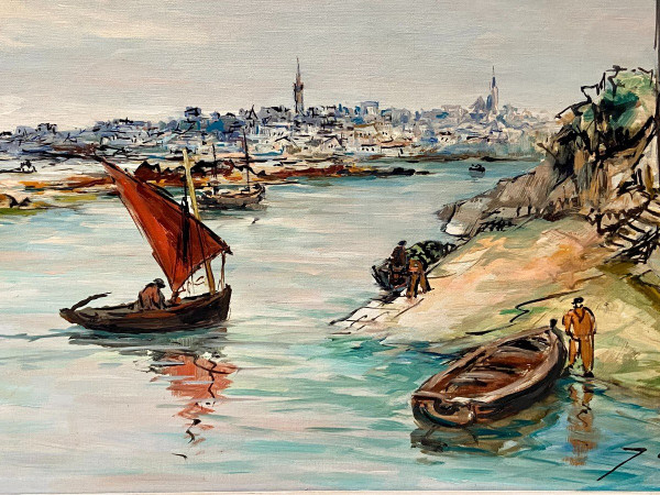 Joseph Crozes (actif Des Années 1930 à 1950), Tableau Vue De Douarnenez Depuis Tréboul.