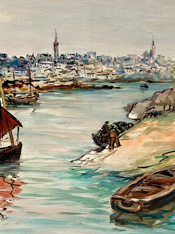 Joseph Crozes (actif Des Années 1930 à 1950), Tableau Vue De Douarnenez Depuis Tréboul.