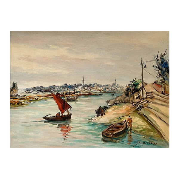 Joseph Crozes (actif Des Années 1930 à 1950), Tableau Vue De Douarnenez Depuis Tréboul.