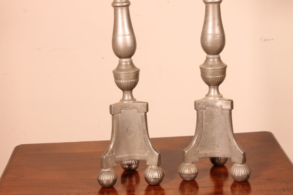 Pair Of Louis XIV Flambeau In Pewter 18th Century