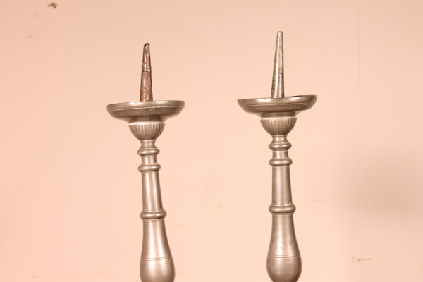 Pair Of Louis XIV Flambeau In Pewter 18th Century