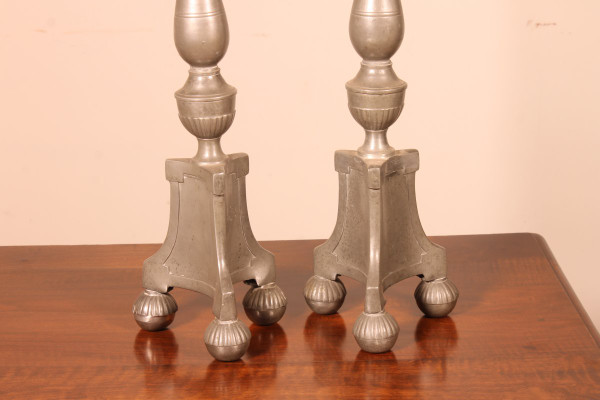 Pair Of Louis XIV Flambeau In Pewter 18th Century