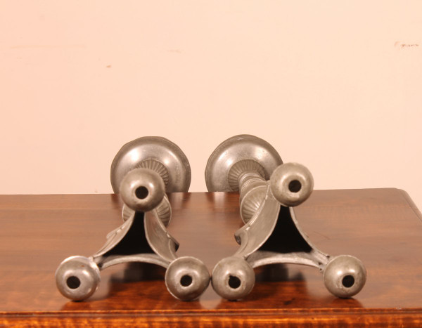 Pair Of Louis XIV Flambeau In Pewter 18th Century