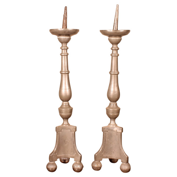Pair Of Louis XIV Flambeau In Pewter 18th Century