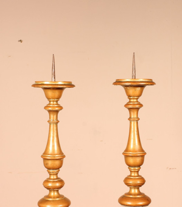 Pair Of Italian Candlestick End 17 ° Century In Bronze