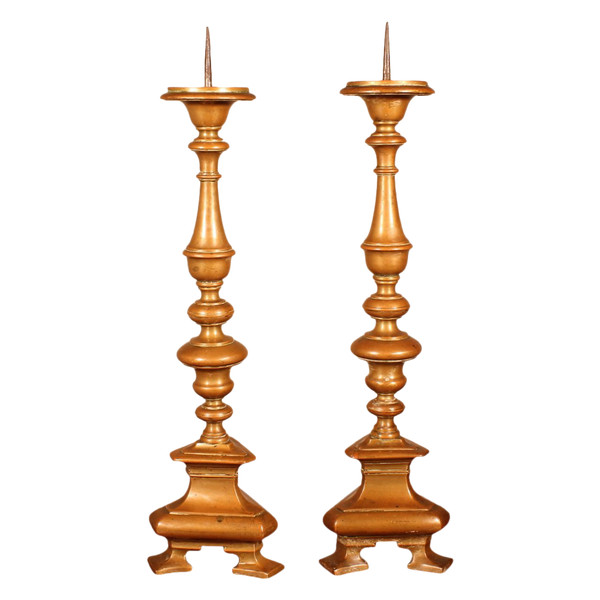 Pair Of Italian Candlestick End 17 ° Century In Bronze