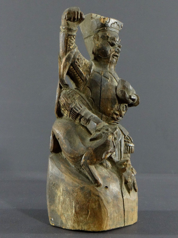 Cina, XIX Secolo O Precedente, Statua Di Chao Kung Ming In Legno Intagliato, Dio Della Ricchezza.