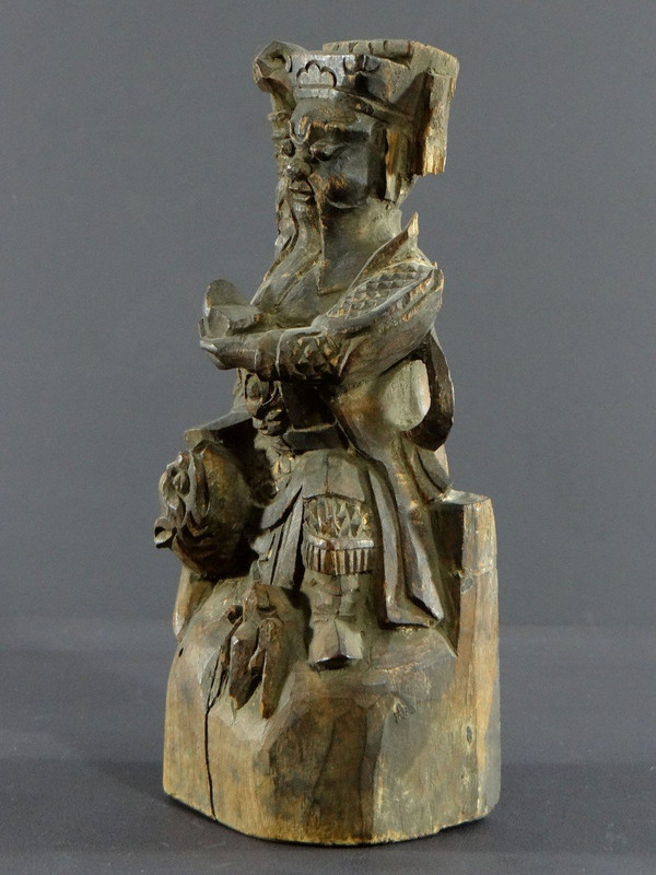 Cina, XIX Secolo O Precedente, Statua Di Chao Kung Ming In Legno Intagliato, Dio Della Ricchezza.