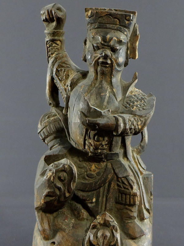 Cina, XIX Secolo O Precedente, Statua Di Chao Kung Ming In Legno Intagliato, Dio Della Ricchezza.