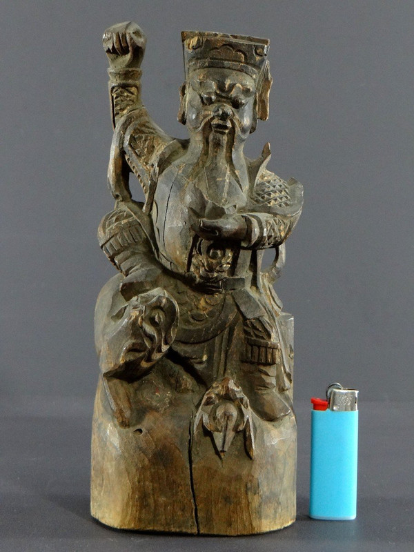 Cina, XIX Secolo O Precedente, Statua Di Chao Kung Ming In Legno Intagliato, Dio Della Ricchezza.