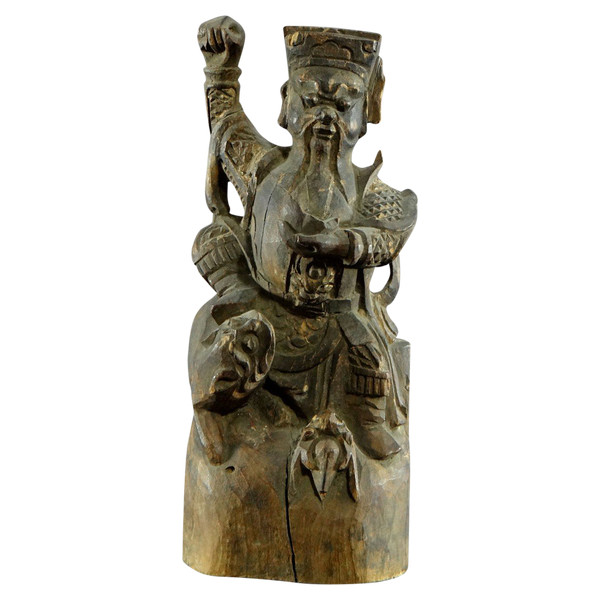 Cina, XIX Secolo O Precedente, Statua Di Chao Kung Ming In Legno Intagliato, Dio Della Ricchezza.