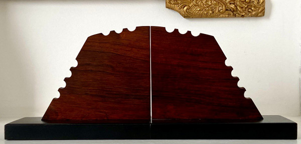 France, 1930s/1950s, Pair Of Elephant Bookends In Wood And Metal.